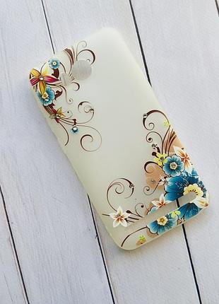 Силиконовый матовый чехол, украшен камнями, для huawei y3-ii y3-2 коричнево-синие цветы