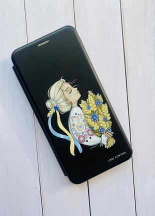 Чехол книжка с рисунком для xiaomi redmi 9c/10a чёрный :: украинка (принт 173)