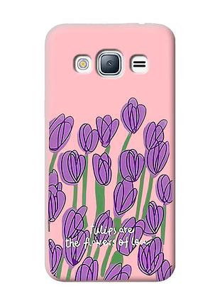 Матовый чехол с розовыми боками на samsung galaxy j3/j310 тюльпаны (принт 265)