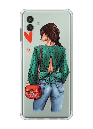 Чехол с утолщёнными углами на samsung galaxy m13 5g :: девушка в зеленом (принт 224)