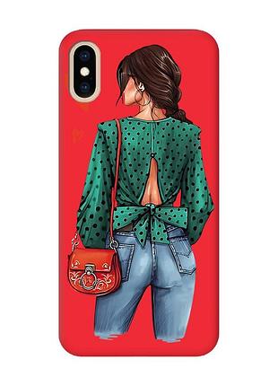 Матовый чехол с красными боками на iphone xs max :: девушка в зеленом (принт 224)