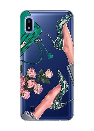 Прозрачный чехол на samsung galaxy a10 (2019) a105 туфельки и цветы (принт 225)