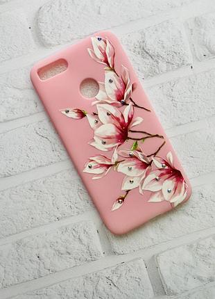 Силиконовый чехол с рисунком и камнями для xiaomi redmi a1 / 5x цвет магнолии мелкий