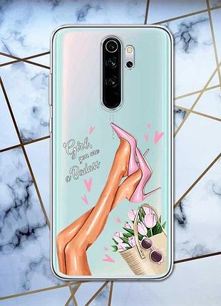 Прозорий чохол на xiaomi redmi note 8 pro рельєфний дизайн ніжки принт 62