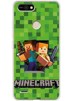 Чехол силиконовый с картинкой на tecno pop 2f (майнкрафт, minecraft)