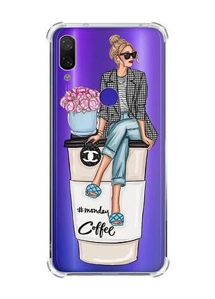Чехол с утолщёнными углами для xiaomi redmi note 7/note 7 pro :: девушка на кофе (принт 228)