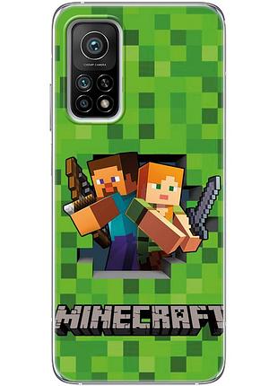 Чехол силиконовый с картинкой на xiaomi mi 10t (майнкрафт, minecraft)