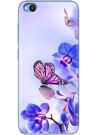 Чохол силіконовий з картинкою на xiaomi redmi go (квітка, метелик на орхідеї)