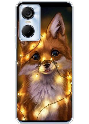 Чехол силиконовый с картинкой на tecno pop 6 pro (новогодний, лисичка)