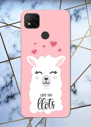 Матовый чехол с розовыми боками на xiaomi redmi 9c :: лама (принт 94)