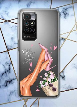 Прозорий чохол на xiaomi redmi note 10 / note 10s рельєфний дизайн ніжки принт 62