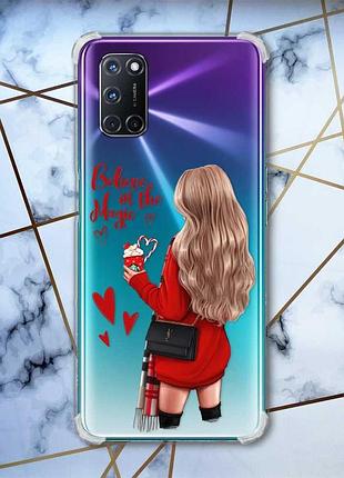 Прозрачный чехол с рисунком для oppo a52/ a72/ a92 девушка с кофе (принт 137)