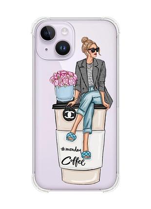 Чохол із потовщеними кутами на iphone 14 :: дівчина на каві (принт 228)