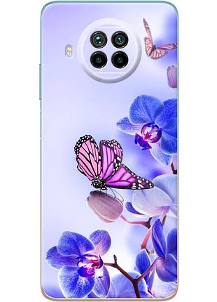 Чехол силиконовый с картинкой на xiaomi mi 10t lite (цветок, бабочка на орхидее)