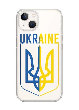 Прозрачный чехол с защитой камеры на iphone 14 plus тризуб (принт 254)