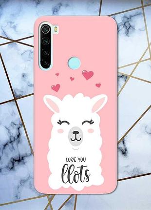 Матовый чехол с розовыми боками на xiaomi redmi note 8 :: лама (принт 94)