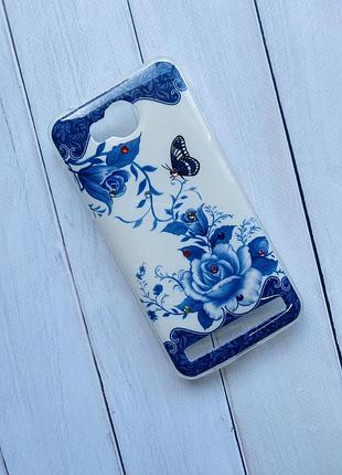 Силиконовый глянцевый чехол с камнями для huawei y3-ii синие цветы