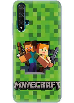 Чехол силиконовый с картинкой на huawei nova 5t (майнкрафт, minecraft)