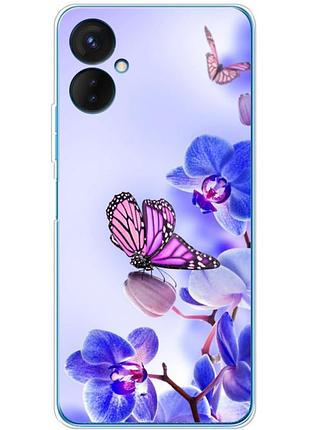 Чохол силіконовий з картинкою на tecno spark 9 pro (квітка, метелик на орхідеї)