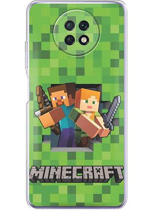 Чехол силиконовый с картинкой на xiaomi redmi note 9t (майнкрафт, minecraft)