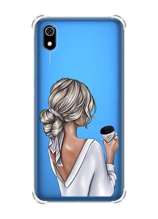 Чехол с утолщенными углами для xiaomi redmi 7a девушка с латте (принт 227)