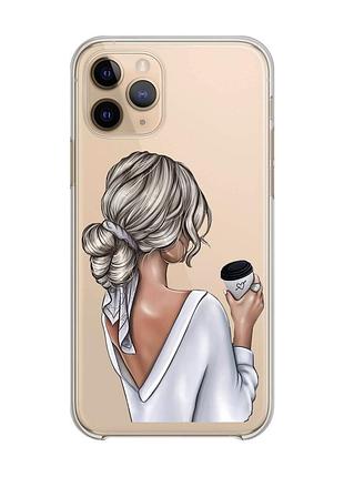 Прозорий чохол на apple iphone 11 pro (5,8) :: дівчина з латте (принт 227)