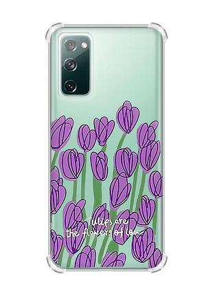Прозрачный чехол с утолщенными углами на samsung galaxy s20 fe :: тюльпаны (принт 265)
