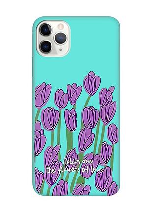 Матовый чехол с бирюзовыми боками на iphone 11 pro max (6.5) тюльпаны (принт 265)