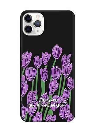 Матовый чехол с черными боками на iphone 11 pro max (6.5) тюльпаны (принт 265)