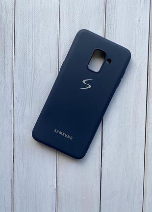 Силиконовый матовый чехол с логотипом для samsung galaxy а5(2018) / a8(2018) темно-синий