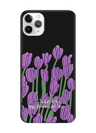 Матовый чехол с черными боками на iphone 11 pro (5.8) тюльпаны (принт 265)