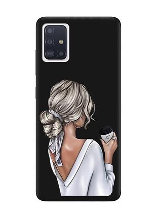 Матовый чехол с черными боками на samsung galaxy a71/a715 девушка с латте (принт 227)