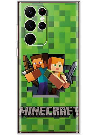Чехол силиконовый с картинкой на samsung galaxy s22 ultra (s908) (майнкрафт, minecraft)