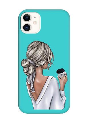 Матовый чехол с бирюзовыми боками на apple iphone 11 (6.1) девушка с латте (принт 227)