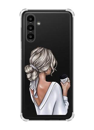 Чохол із потовщеними кутами на samsung galaxy a04s/a13 5g дівчина з латте (принт 227)