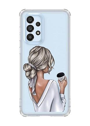 Чохол з потовщеними кутами на samsung galaxy a33 5g дівчина з латте (принт 227)
