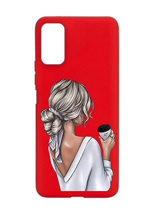 Матовий чохол з червоними боками на xiaomi redmi note 11 4g дівчина з латте (принт 227)