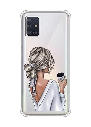 Чехол с утолщёнными углами на samsung galaxy a71 / a715 девушка с латте (принт 227)
