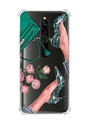 Чехол с утолщенными углами на xiaomi redmi 8 туфельки и цветы (принт 225)