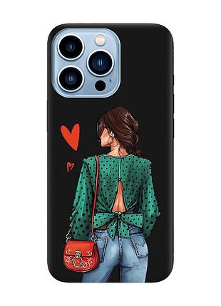 Матовый чехол с черными боками на apple iphone 13 pro max девушка в зеленом (принт 224)