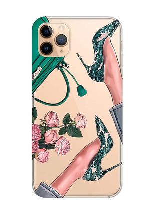 Прозрачный чехол на apple iphone 11 pro max (6,5) :: туфельки и цветы (принт 225)