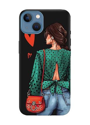 Матовий чохол з чорними боками на apple iphone 13 дівчина в зеленому (принт 224)
