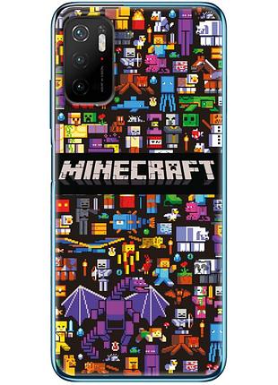 Чехол силиконовый с картинкой на xiaomi poco m3 pro (майнкрафт, minecraft)