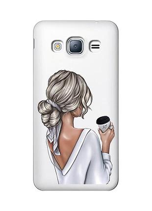 Прозрачный чехол на samsung galaxy j3 2016 (j310) девушка с латте (принт 227)