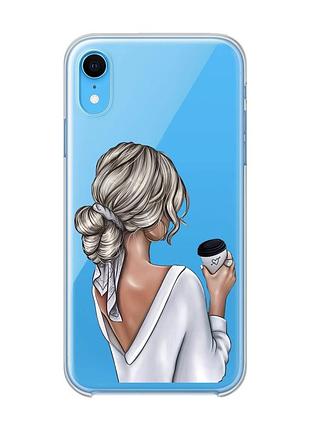 Прозорий чохол на iphone xr :: дівчина з латте (принт 227)