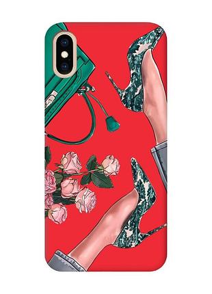Матовий чохол з червоними боками на iphone xs max :: туфельки і квіти (принт 225)