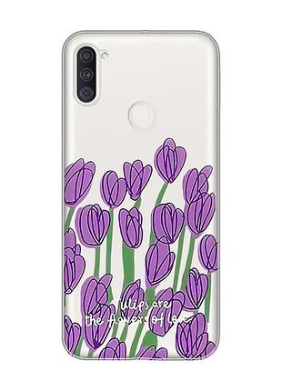 Прозрачный чехол на samsung galaxy a11 тюльпаны (принт 265)