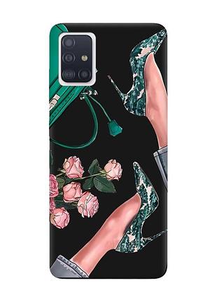 Матовый чехол с черными боками на samsung galaxy a71/a715 туфельки и цветы (принт 225)