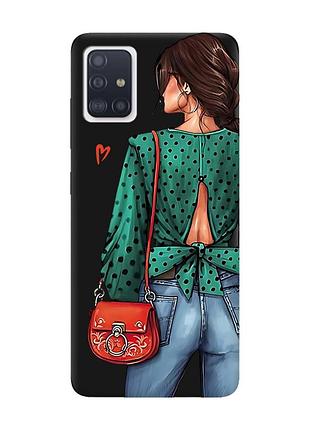 Матовый чехол с черными боками на samsung galaxy a71/a715 девушка в зеленом (принт 224)