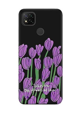 Матовый чехол с черными боками на xiaomi redmi 9c/10a :: тюльпаны (принт 265)